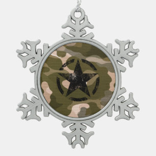 Star Stencil Vintag auf Camouflage Schneeflocken Zinn-Ornament