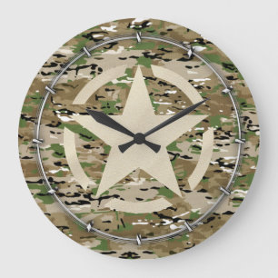 Star Stencil Vintag Camouflage Dekoration Große Wanduhr
