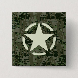 Star Stencil Vintag Decal Green Camouflage Button