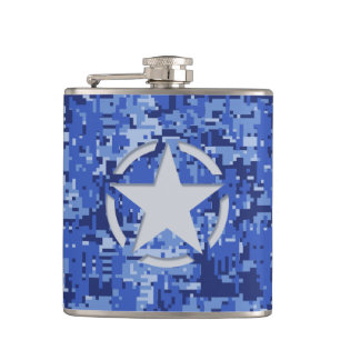 Star Stencil Vintag Navy Blue Digital Camouflage Flachmann