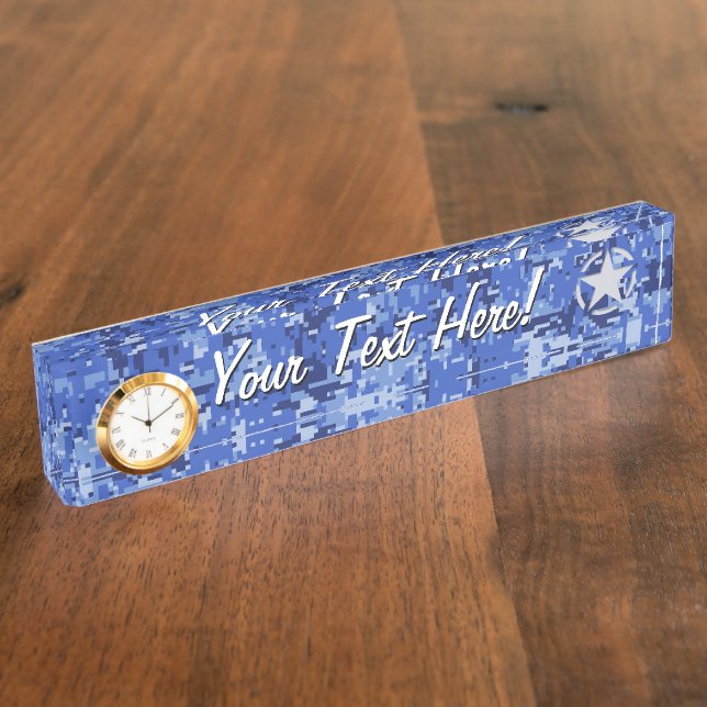 Star Stencil Vintag Navy Blue Digital Camouflage Namensplakette (Seite)