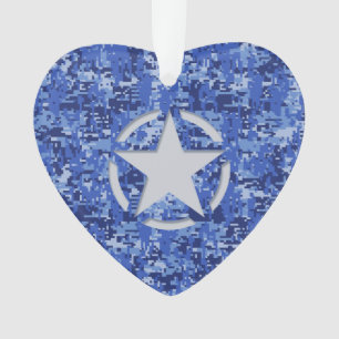 Star Stencil Vintag Navy Blue Digital Camouflage Ornament