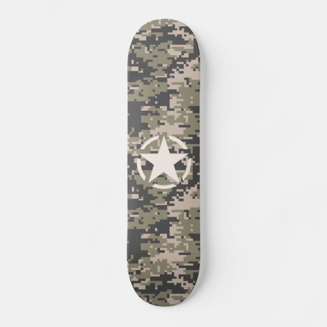 Star Stencil Vintag Tag Digital Khaki Style Skateboard (Vorderseite)