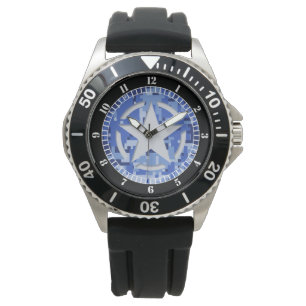 Star Stencil Vintage Marine Blue Dial Armbanduhr