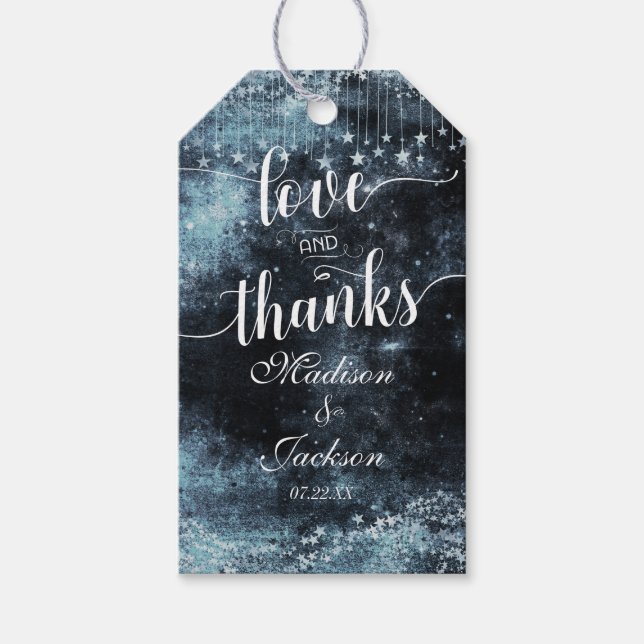 Star Struck Watercolor Night Wedding Liebe & Danke Geschenkanhänger (Vorderseite)
