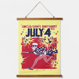 Star Studded Uncle Sam Birthday 4. Juli Wandteppich Mit Holzrahmen
