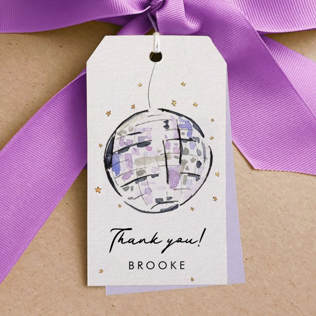 Star Studio Disco Ball Wasserfarbe Vielen Dank Geschenkanhänger (Fabulous watercolor painted disco ball personalized Thank You favor gift tag.)