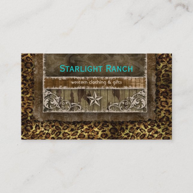 Star Suede Business Card Leopard Blue Brown H Visitenkarte (Vorderseite)