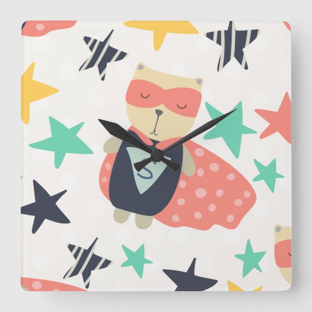 Star Super Hero Quadratische Wanduhr (Vorderseite)