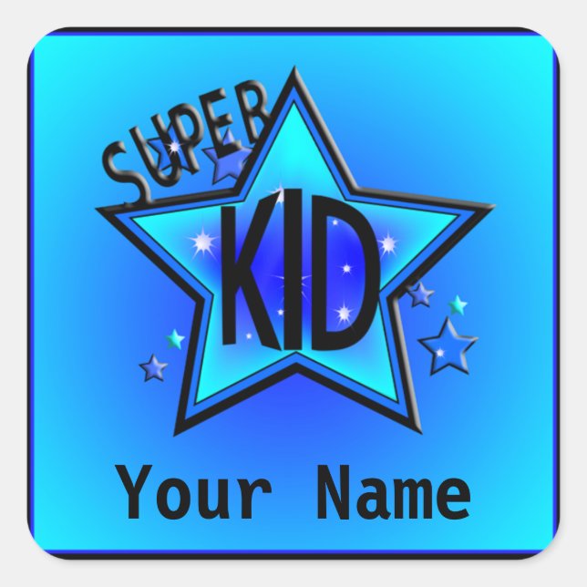 Star Super Kid Name Blue Custom Stickers (Vorderseite)