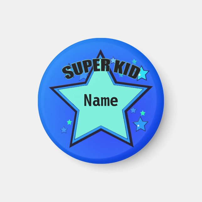 Star Super Kid Name Custom Small Blue Magnet (Vorne)
