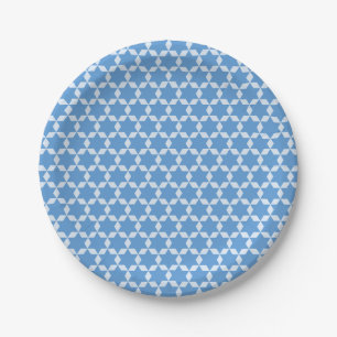 Star Tiles Geometric Hanukkah Muster in Blau Pappteller