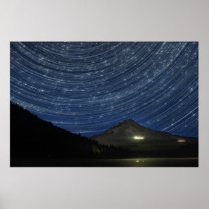 Star Trails Over Mount Hosting in Trillium Lake Po Poster