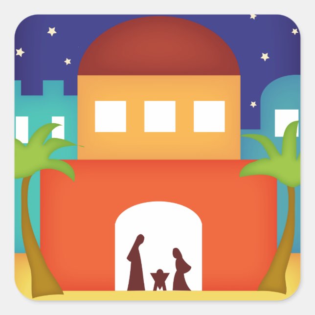 Star über Bethlehem Weihnachtskrippe Quadratischer Aufkleber (Vorderseite)