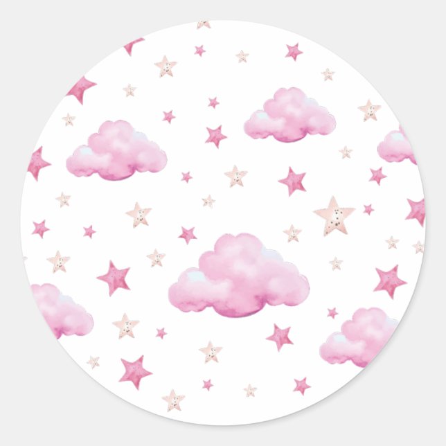 Star- und Cloud-Muster PInk Runder Aufkleber (Vorderseite)