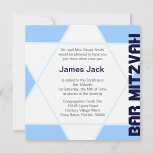 Star von David Bar Mitzvah - blau und weiß Einladung