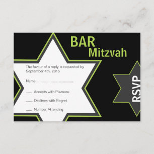 Star von David Bar Mitzvah Bright Green & Gray UAW RSVP Karte