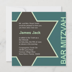 Star von David Bar Mitzvah Green & Brown 2 Einladung