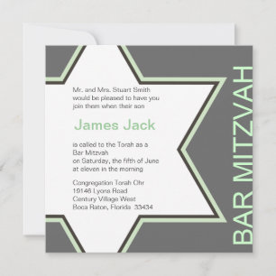 Star von David Bar Mitzvah Green & Gray 2 Einladung