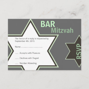 Star von David Bar Mitzvah Green & Gray UAWG RSVP Karte