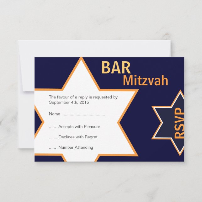 Star von David Bar Mitzvah Orange & Blue UAWG RSVP Karte (Vorderseite)