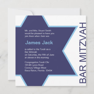 Star von David Bar Mitzvah - weiß und blau Einladung