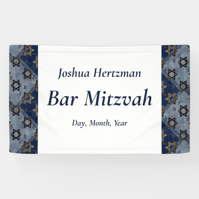 Star von David Blue Gray Bar Mitzvah Mazel Tov Banner (Horizontal)