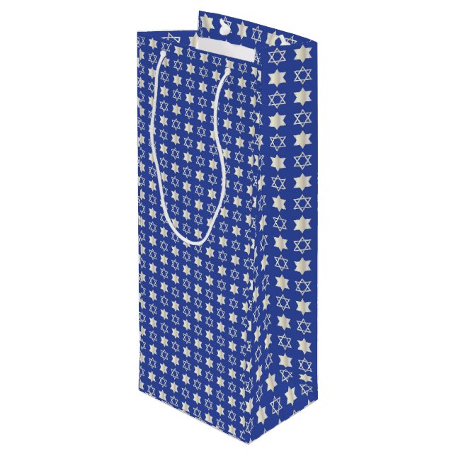 Star von David Blue Pattern Geschenktasche Geschenktüte Für Weinflaschen (Rückseite Schrägansicht)