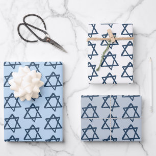 Star von David Brush Bar Bat Mitzvah Jewish Blue Geschenkpapier Set
