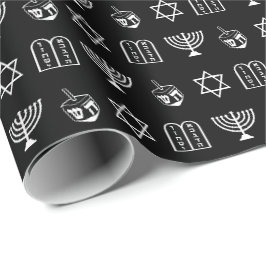Star von David Dreidel Menorah Torah schwarz Hanuk Geschenkpapier