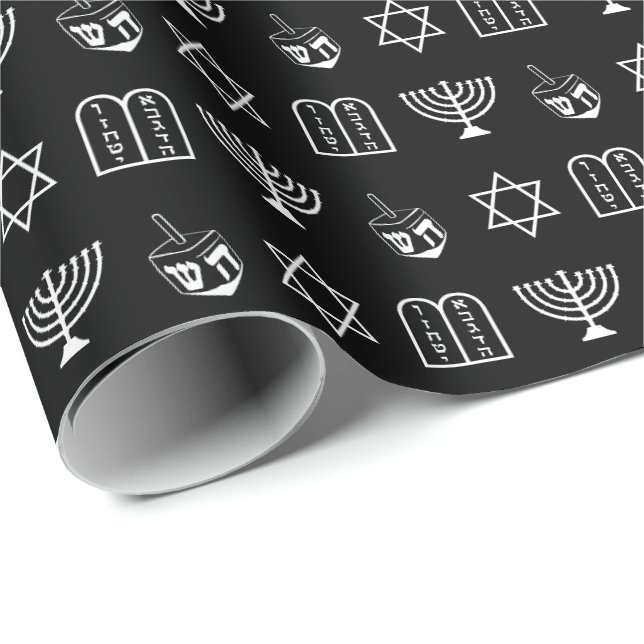 Star von David Dreidel Menorah Torah schwarz Hanuk Geschenkpapier (Rolleneckpunkt)