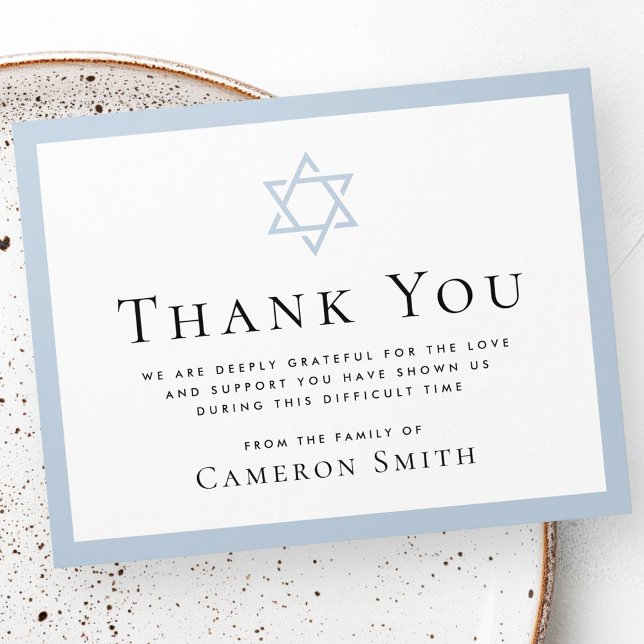 Star von David Dusty Blue-Grands-Beerdigung-Beilei Dankeskarte (Star of David dusty blue border funeral sympathy Thank You Card)