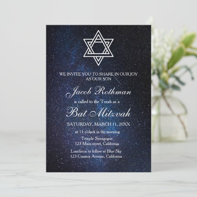 Star von David Elegant Simple Blue Bat Mitzvah Einladung (Stehend Vorderseite)
