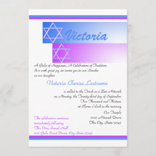 Star von David Gradient Blue Lila Mitzvah Einladung