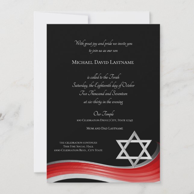 Star von David Gradient Red Bar Mitzvah Einladung (Vorderseite)