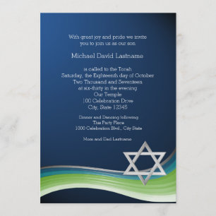 Star von David Green und Blue Gradient Bar Mitzvah Einladung