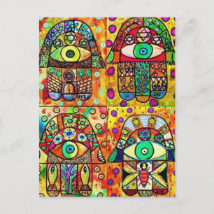 Star von David Hamsa Vintage Tapastry Postkarte