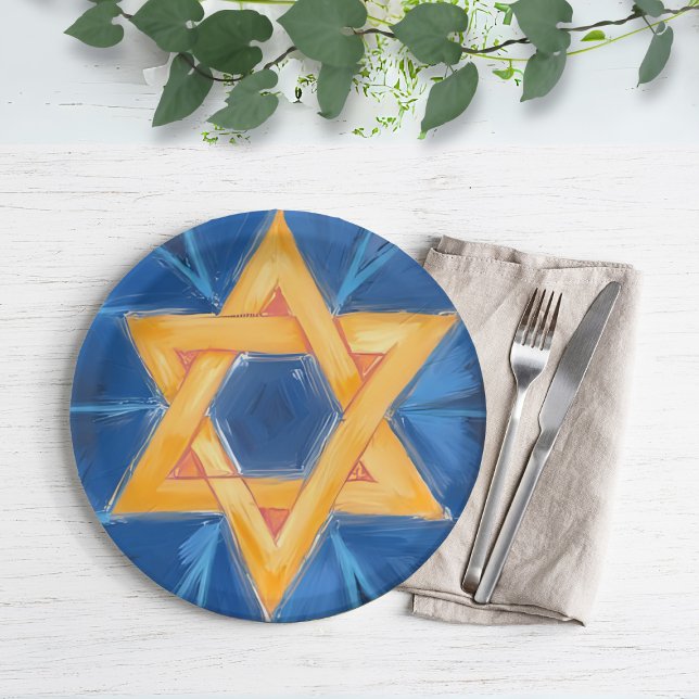 Star von David Hanukkah Blue Watercolor Pappteller (Von Creator hochgeladen)