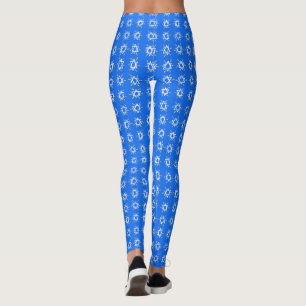 Star von David Hanukkah Pattern Blue White Leggings