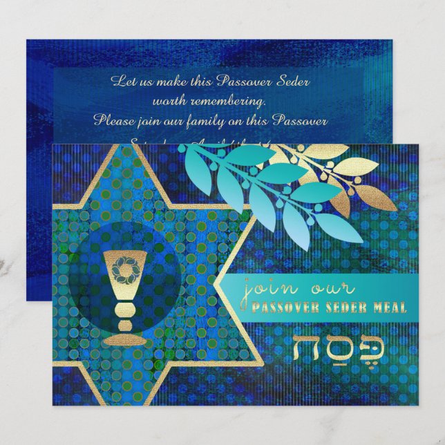 Star von David, Kiddush Cup Pessach Seder Einladung (Vorne/Hinten)