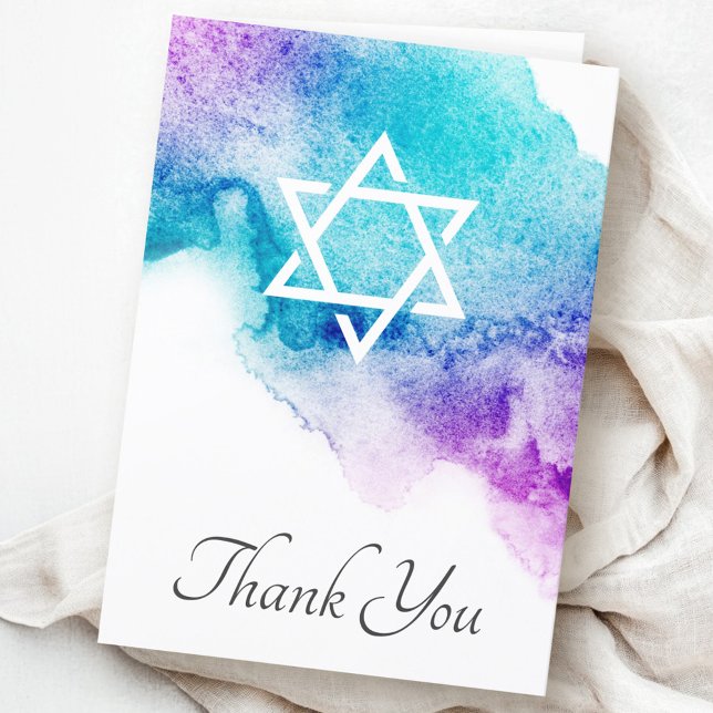 Star von David lila Aquarell Beileid vielen Dank Karte (Star of David purple watercolor sympathy thank you Card)
