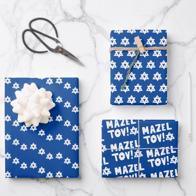 Star von David Mazel Tov Bar Bat Mitzvah Hanukkah Geschenkpapier Set (Vorderseite)