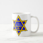 Star von David & Menorah Kaffeetasse<br><div class="desc">Der gelbe Stern von David gefüllt mit blau und eine Menorah.</div>