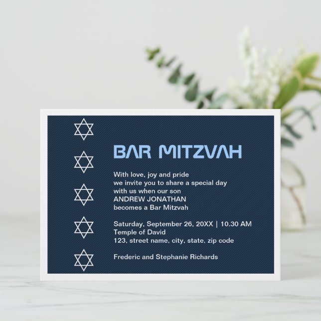 Star von David Pattern Bar Mitzvah Einladung (Stehend Vorderseite)