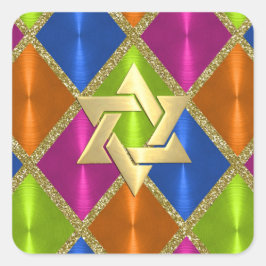 Star von David Pink Blue Green Orange Diamonds Quadratischer Aufkleber