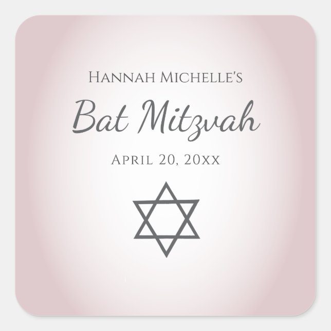 Star von David Simple Hübsch Blush Pink Bat Mitzva Quadratischer Aufkleber (Vorderseite)
