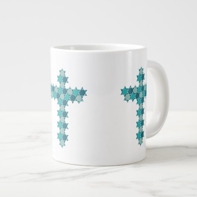 Star von David Star Cross Blue Illusion Jumbo-Tasse (Vorderseite Rechts)