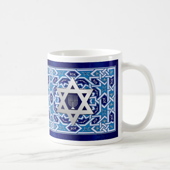 Star von David und Menorah Hanukkah Geschenk Tasse (Rechts)