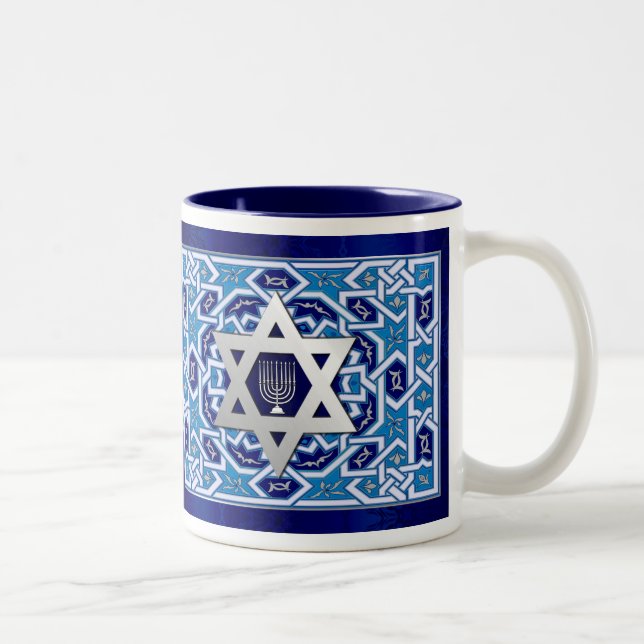 Star von David und Menorah jüdisches Weihnachtsges Zweifarbige Tasse (Rechts)