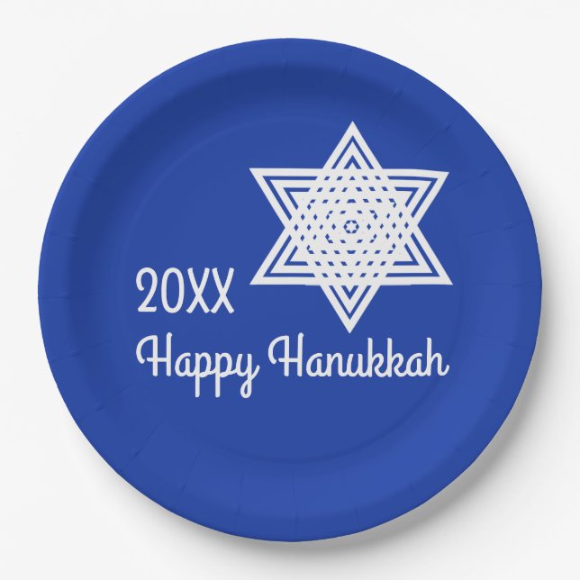 Star von David White auf Blue Background Hanukkah  Pappteller (Vorderseite)